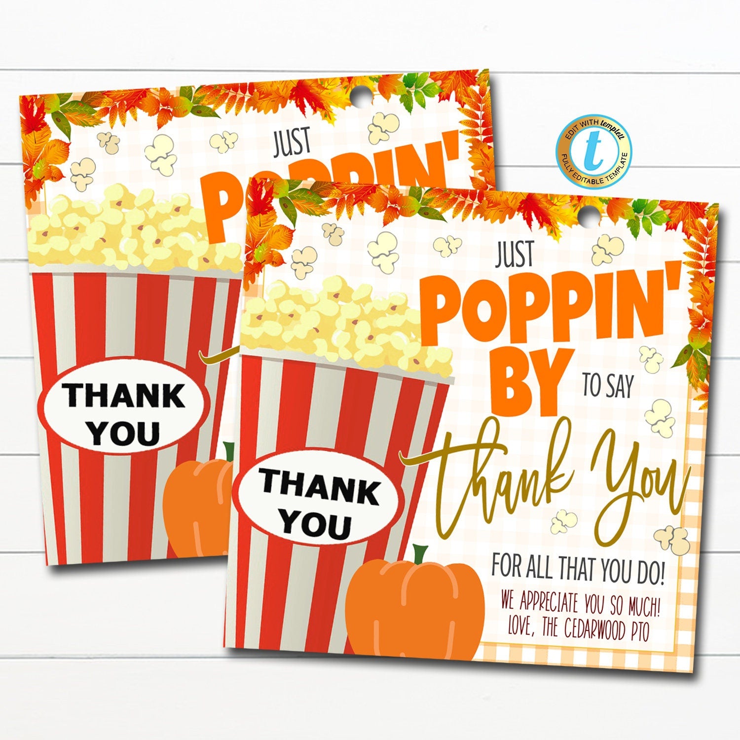 Fall Popcorn Gift Tag | Poppin By To Say Thank You — TidyLady Printables for Popcorn Teacher Appreciation Free Printable