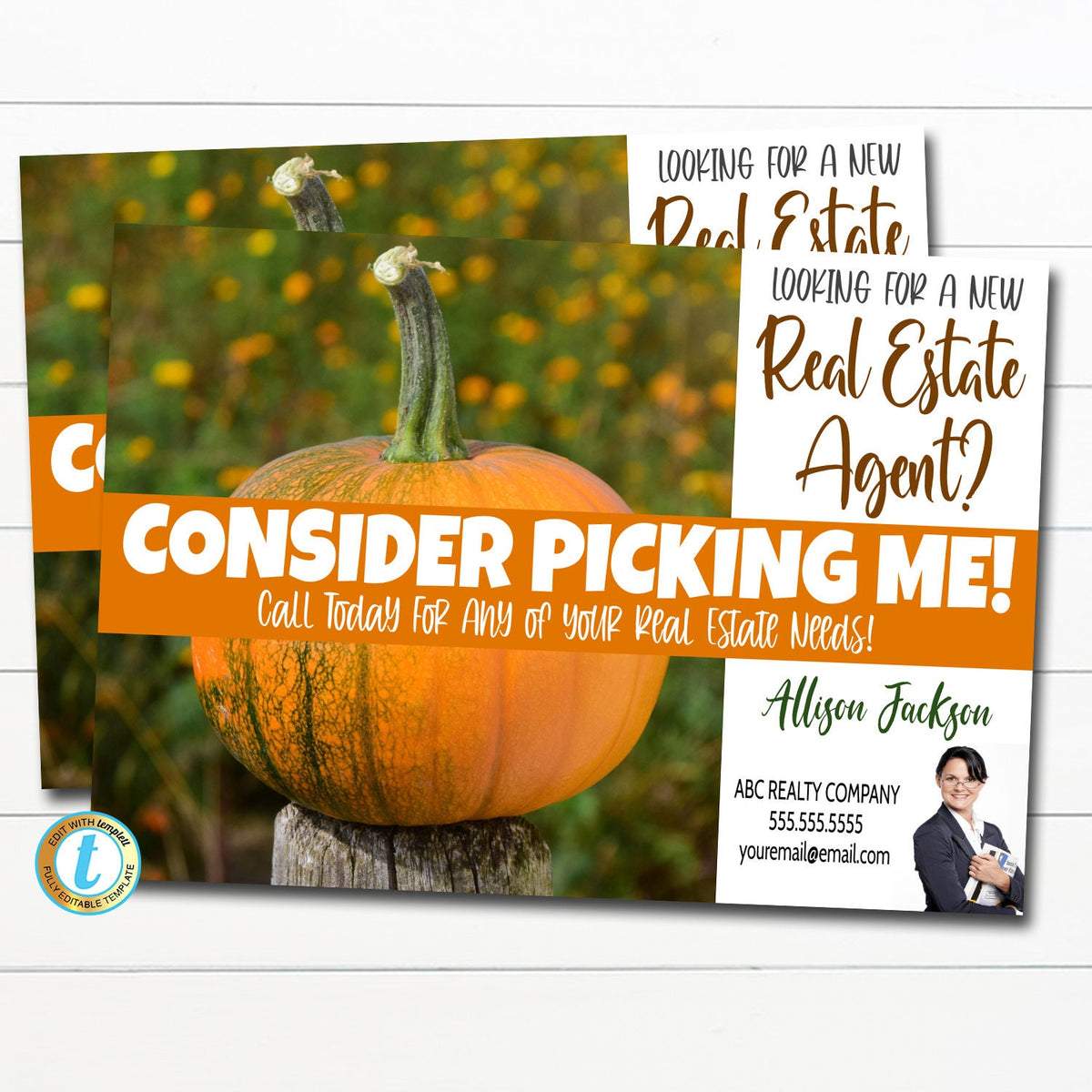Fall Real Estate Postcard, pick me pumpkin promo — TidyLady Printables