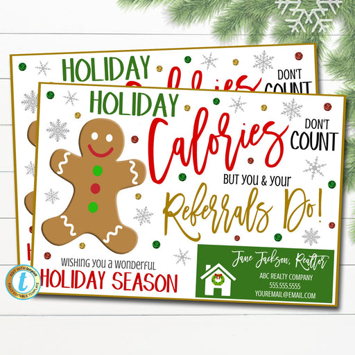 Christmas Realtor Postcard Mailer, Real Estate, Holiday Calories Don't Count But Your Referrals Do, Christmas Cookies, DIY Editable Template