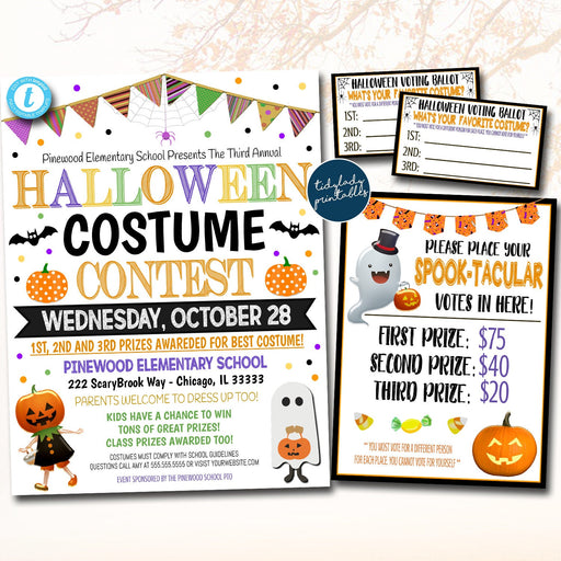 EDITABLE Halloween Costume Contest Flyer Voting Sign and Ballot Slips, Kids Community Church Halloween Event, School Pto Pta Party PRINTABLE
