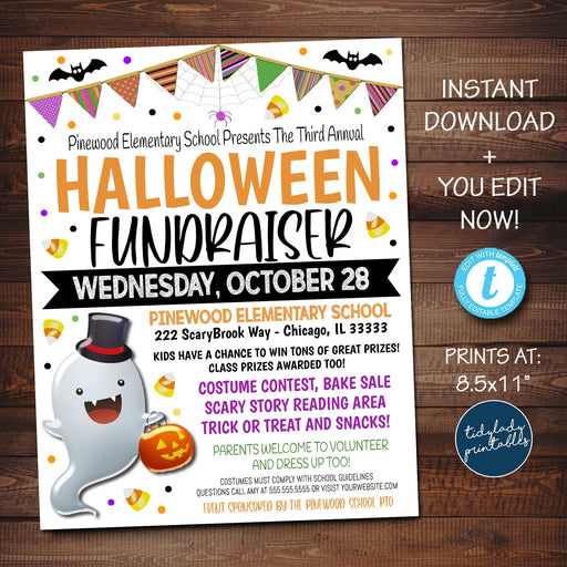Halloween fundraiser flyer, EDITABLE template, Halloween movie night, Costume party, PTA PTO event, Pumpkin Carving, Trunk or treat