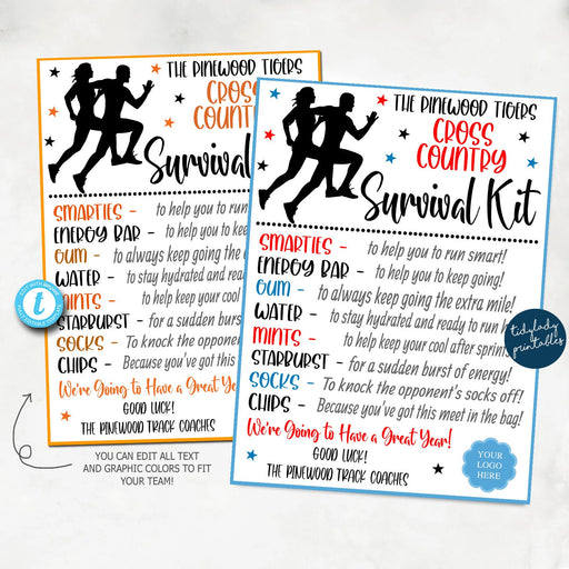EDITABLE Cross Country Survival Kit Printable, Track Team Gift, Team Kids School Sports, Runners Snack Treat Tags, Team Gift Idea TEMPLATE