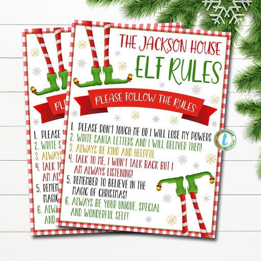 Elf House Rules Printable, Christmas Printables, Holiday Elf Ideas, Elf House Rules, Don't Touch Me Sign Lose Magic Sign, EDITABLE TEMPLATE
