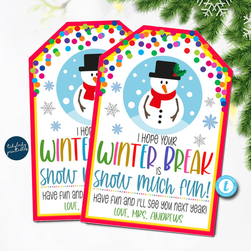 Hope your Winter Break is Snow Much Fun Tag From Teacher Holiday Gift Tag Printable Kid Christmas Student Preschool Classroom Favor EDITABLE