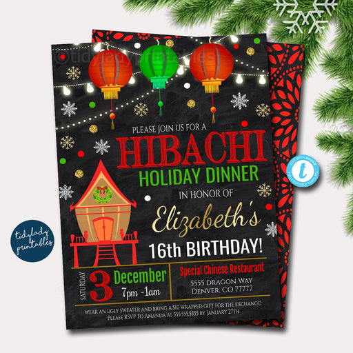 Christmas Hibachi Dinner Party Invitation, Holiday Party Invite, Chinese Restaurant Printable, Fun Xmas Birthday Invite, EDITABLE TEMPLATE