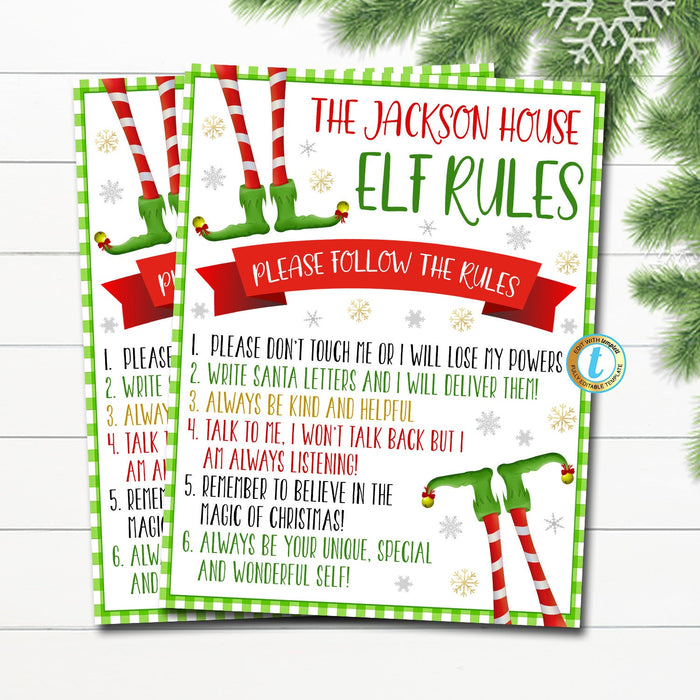 Elf House Rules Printable, Christmas Printables, Holiday Elf Ideas, Elf House Rules, Don't Touch Me Sign Lose Magic Sign, EDITABLE TEMPLATE