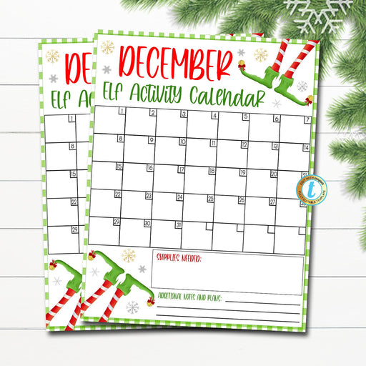 Elf Activity Calendar Printable, Christmas Printables, Kids Holiday Elf Ideas, December Calendar Organizer Planner, EDITABLE TEMPLATE