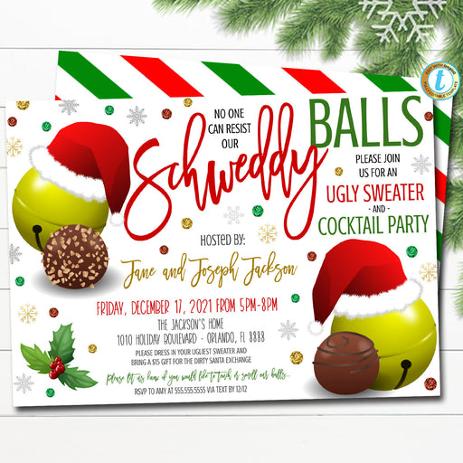Christmas Party Invitation, Schweddy Balls Dirty Santa Party Funny Holiday Invite, Xmas Ugly Sweater Hipster Gift Party, EDITABLE TEMPLATE