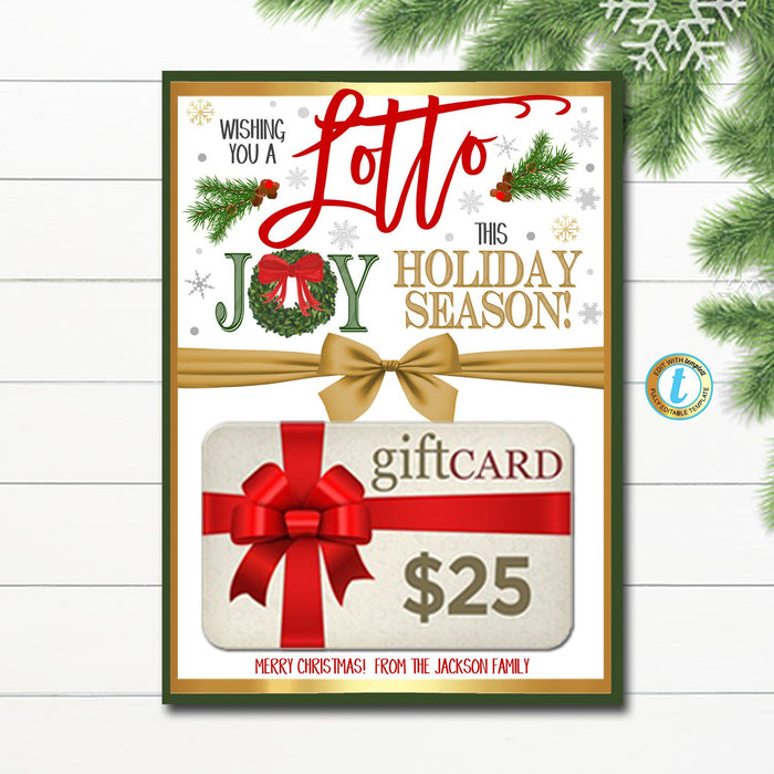 Christmas Lottery Ticket Gift Card Holder, Wishing you a Lotto Joy, Holiday Teacher Staff Employee Tag, School Pto Pta, Editable Template