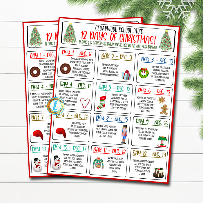 Teacher Appreciation 12 Days of Christmas Calendar — TidyLady Printables teacher-appreciation-12-days-of-christmas-calendar-tidylady-printables