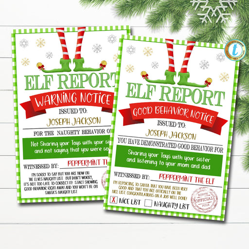 Elf Report Notice Printables, Warning Notice and Good Behavior Notice, Christmas Kids Holiday Elf Idea Activity, Naughty or Nice, EDITABLE