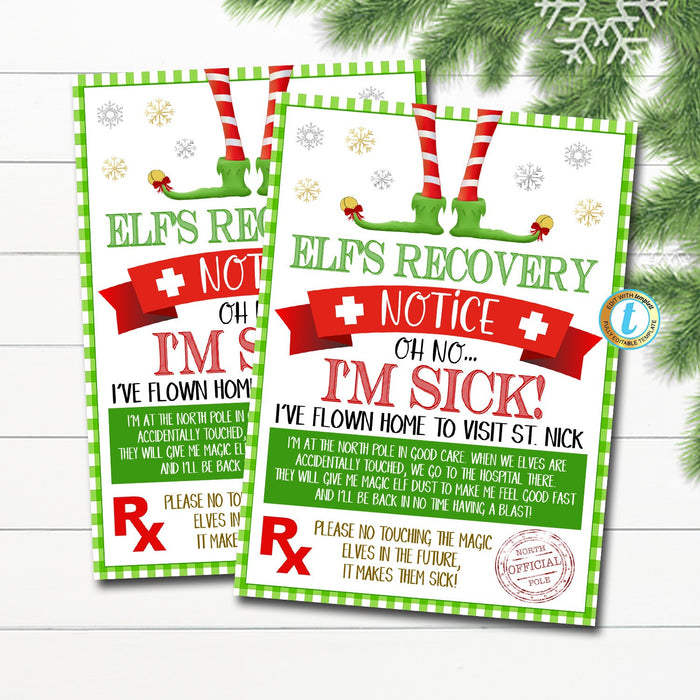Elf Recovery Notice Printable, Christmas Kids Holiday Elf Idea Activity, Don't Touch the Elf Warning, December Family Elf, EDITABLE TEMPLATE