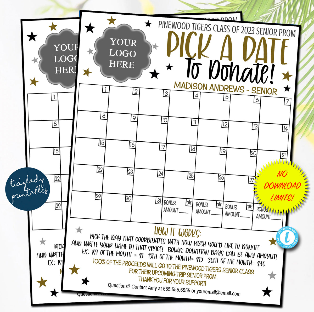 Prom Pick a Date to Donate Printable Senior Class Fundraiser