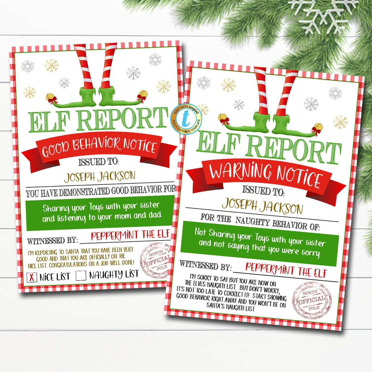 Elf Report Notice Printables | Warning and Good Behavior Notice ...
