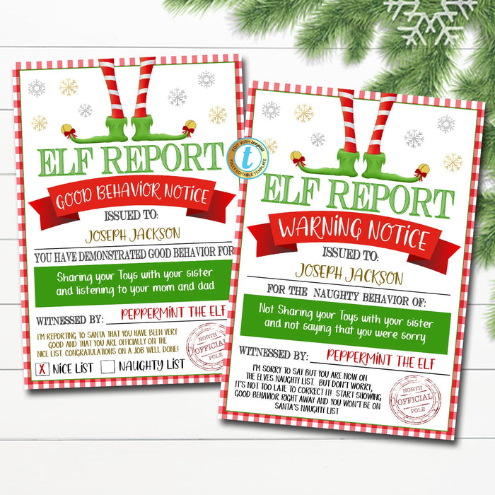 Elf Report Notice Printables | Warning and Good Behavior Notice