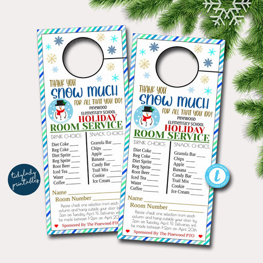 Holiday Room Service Door Hanger, INSTANT DOWNLOAD, Christmas Staff Appreciation Ideas, Printable Editable Thank You Tags, School Pto Pta