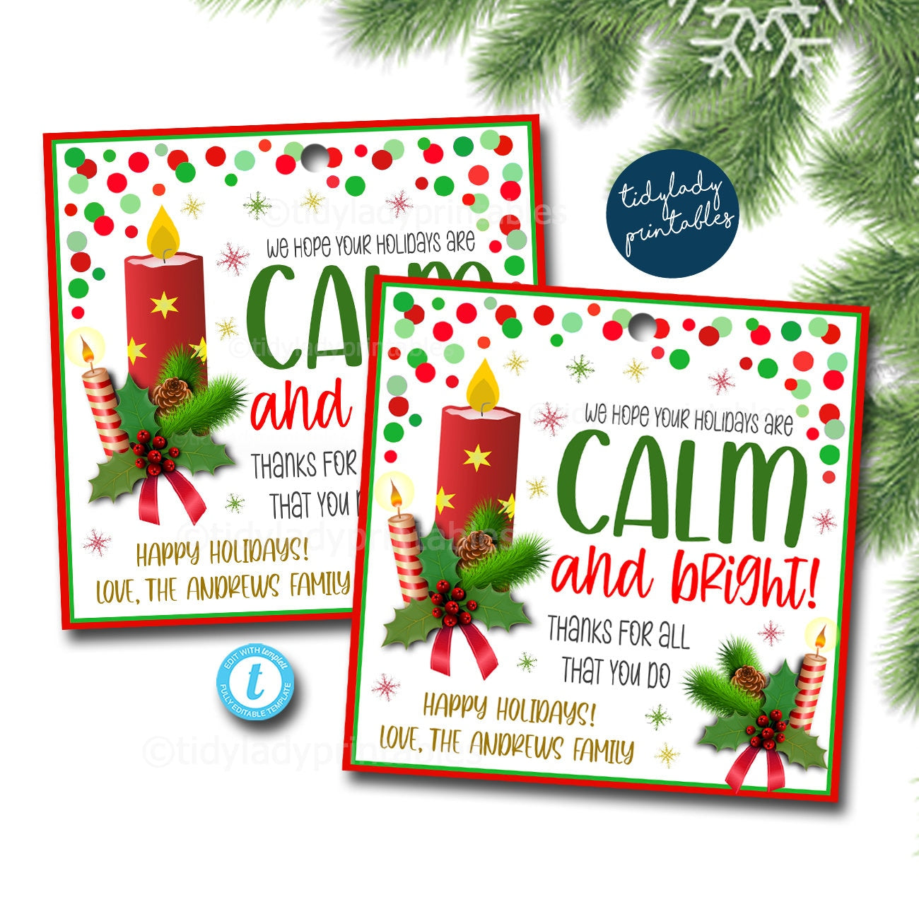 Christmas Candle Gift Tags | Hope your Holidays are Calm and Bright — TidyLady Printables for Free Printable Candle Gift Tags