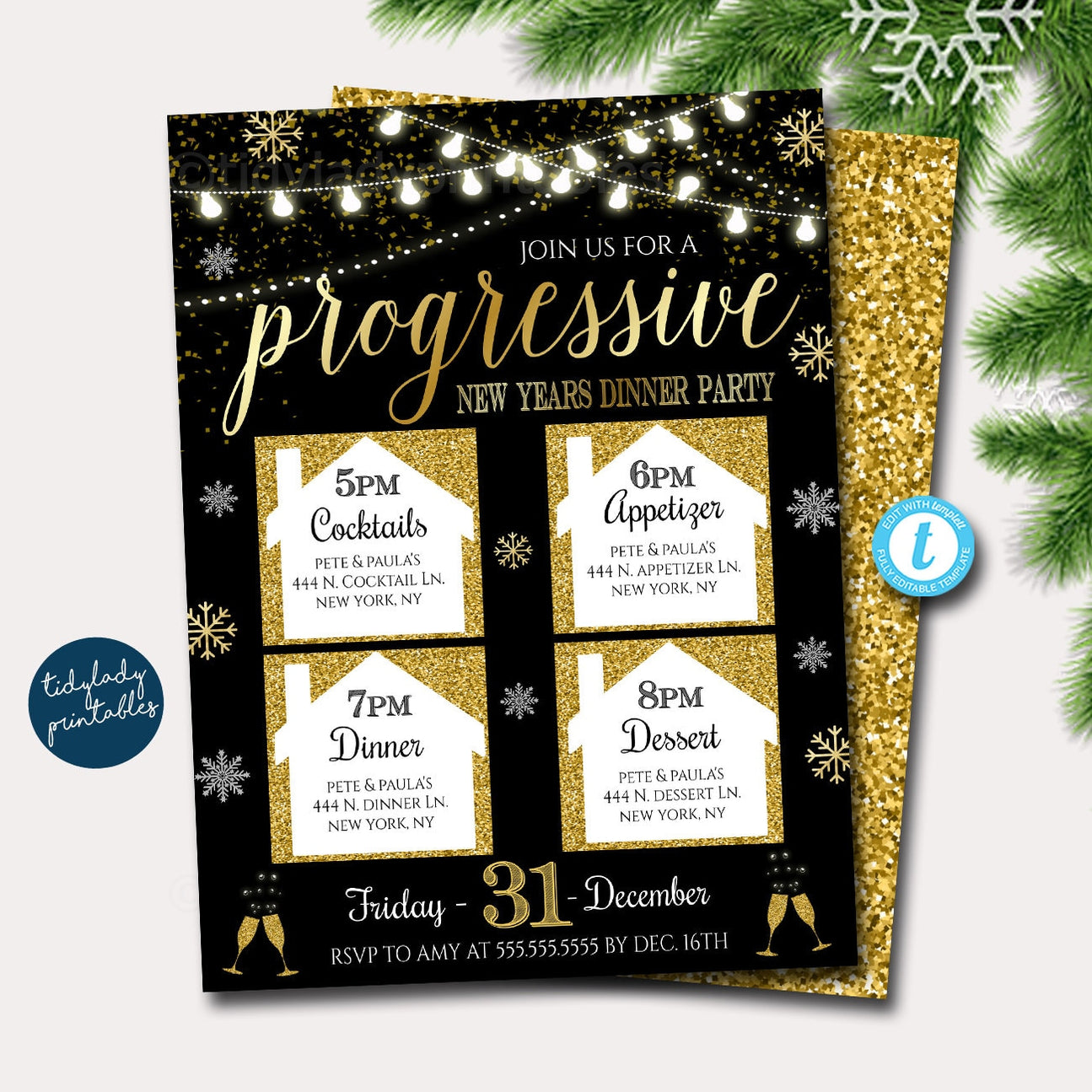 New Years Progressive Dinner Party Invite | TidyLady Printables