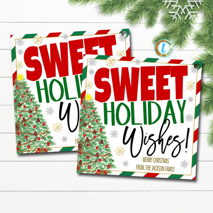Christmas Sweet Holiday Wishes Realtor Candy Cookie Chocolate Pop By Gift Tags for clients, Holiday Appreciation Treat Tag Editable Template