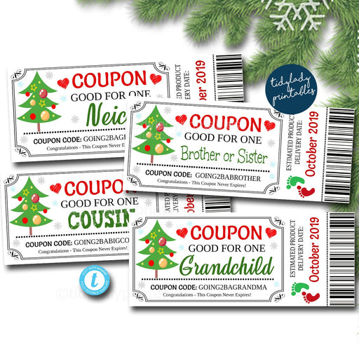 EDITABLE Christmas Pregnancy Announcement Coupons, Holiday Printable Coupons, Good For One Grandchild, Niece, Grandparents Aunt, Daddy to Be