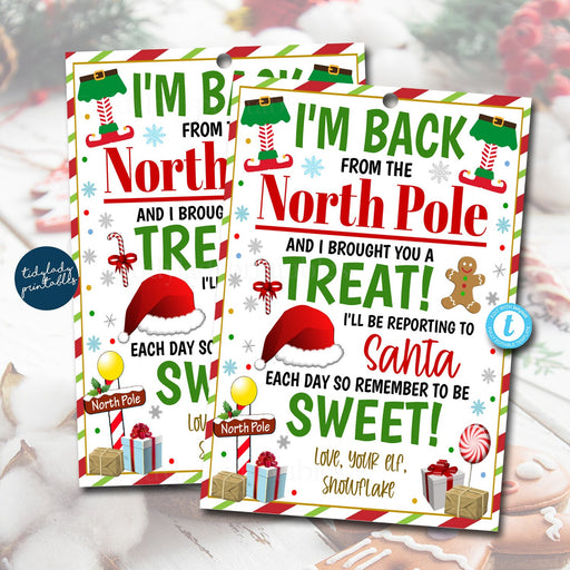 Elf I am back gift tags, christmas elf tradition, Elf back with gifts, Elf gift tags, Elf back from North Pole, Elf Return Treat EDITABLE