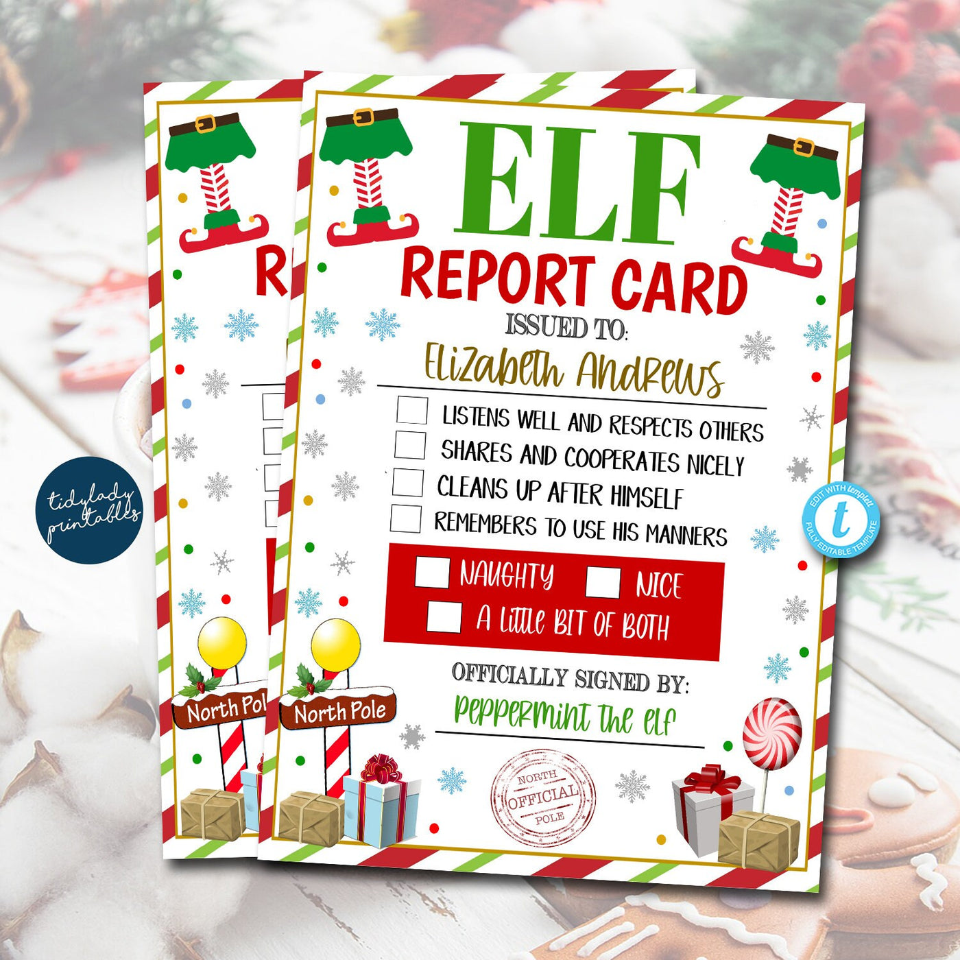 Elf Report Card Printable | Christmas Kids Holiday Elf Idea Activity ...