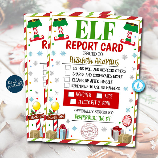 Elf Report Card Printable, Christmas Kids Holiday Elf Idea Activity, Naughty or Nice Behavior Warning, December Family Elf EDITABLE TEMPLATE