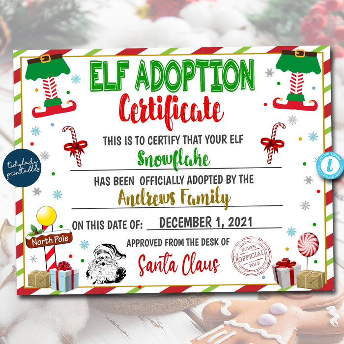 Elf Adoption Certificate Printable, Christmas Kids Holiday Elf Ideas Activity, December Family Elf Arrival Certificate, EDITABLE TEMPLATE