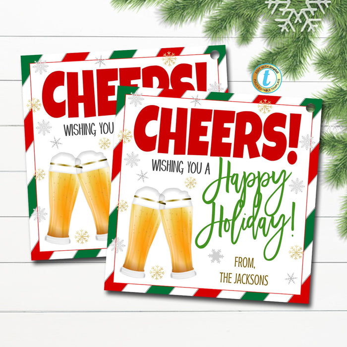 Christmas Beer Gift Tags, Wishing You a happy holiday, Holiday Beer Gift Label, Secret Santa White Elephant Coworker, DIY Editable Template