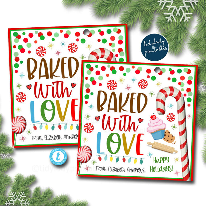 Printable Christmas Food Labels, Baked With Love Christmas Gift Tags,  Christmas Food tags