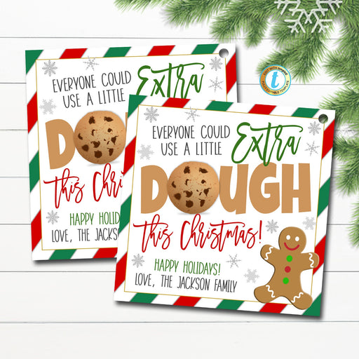Extra Dough Christmas Cookie Gift Tag, Holiday Sweet Treat Tag, gingerbread man gift tag, Secret Santa Exchange Gift Idea, Editable Template