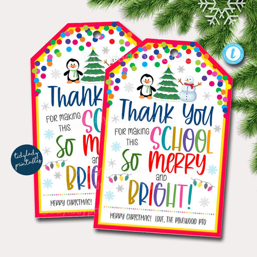 Christmas Gift Tag, Thanks for Making this School Merry and Bright School Pto Pta, Staff Employee Teacher Appreciation, Editable Template