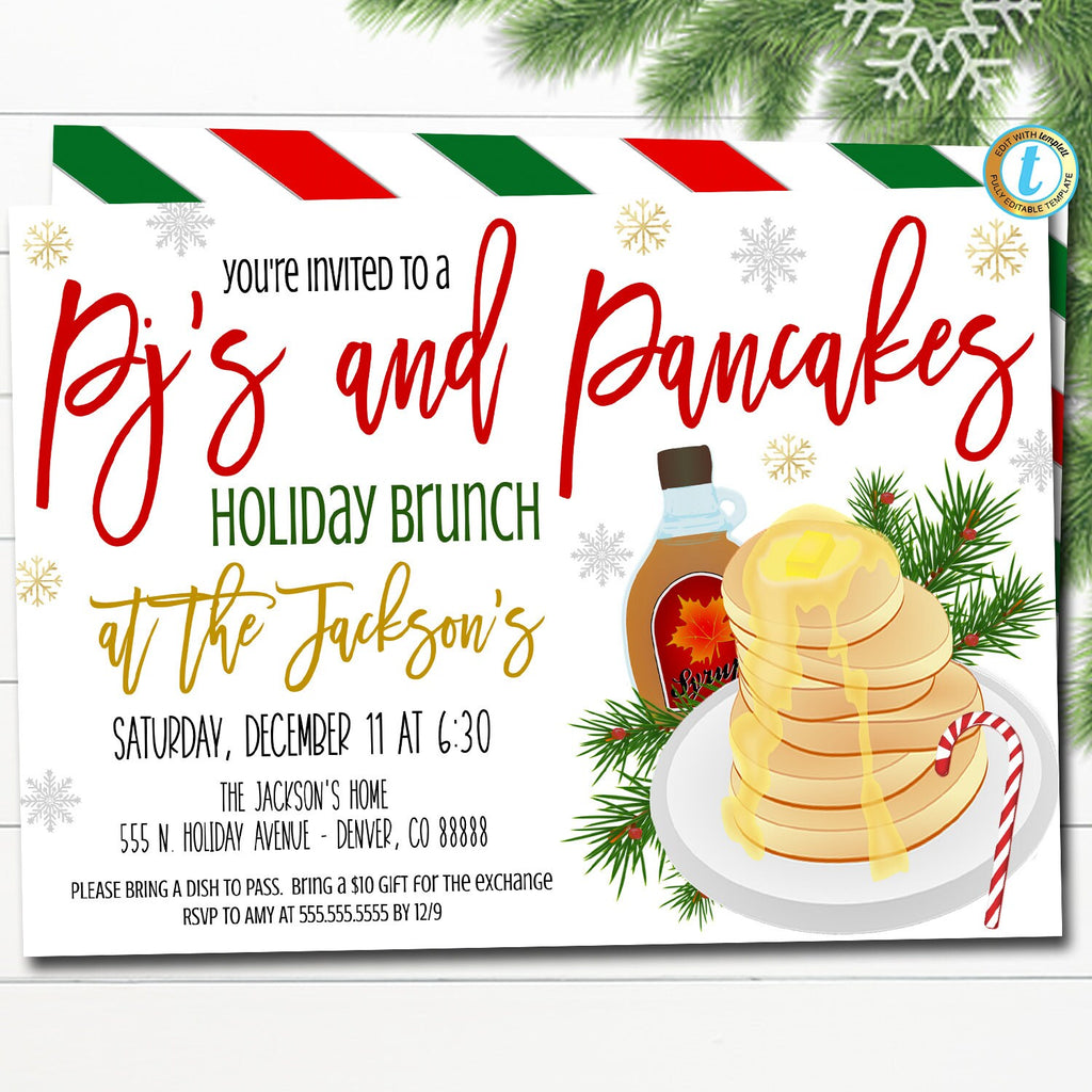PANCAKES and shop PAJAMAS holiday invitation - printed christmas party invite