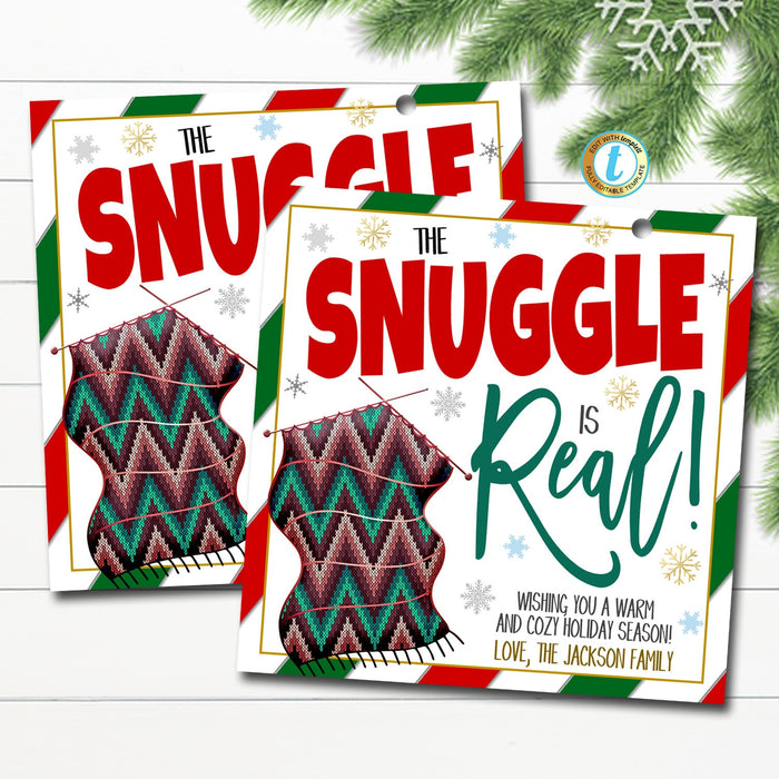 Christmas Gift Tags, The Snuggle is Real, Teacher Staff Employee Holiday Gift, Warm Cozy Blanket Tag Editable Template Self-Editing Download