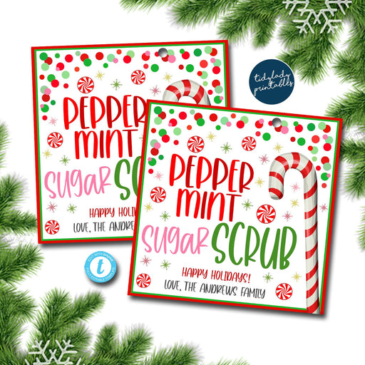 Christmas Gift Tags, Peppermint Sugar Scrub Tag, Holiday Spa Pedicure Bath Tag, Holiday Teacher Staff Gift, Secret Santa, Editable Template