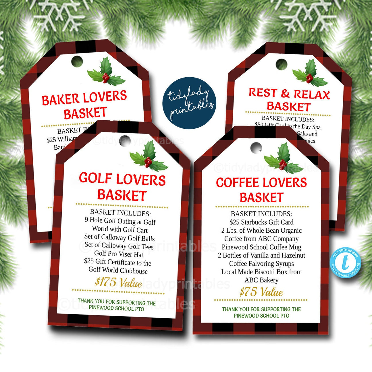 Christmas Auction Basket Tags Fundraiser Digital Invite — TidyLady