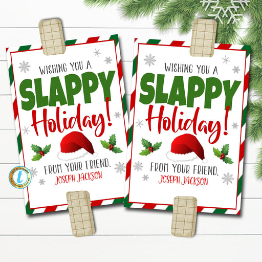 Christmas Slap Bracelet Tags, Wishing You a Slappy Holiday! Kid Student Gift Classroom School Teacher Staff Christmas Idea Editable Template