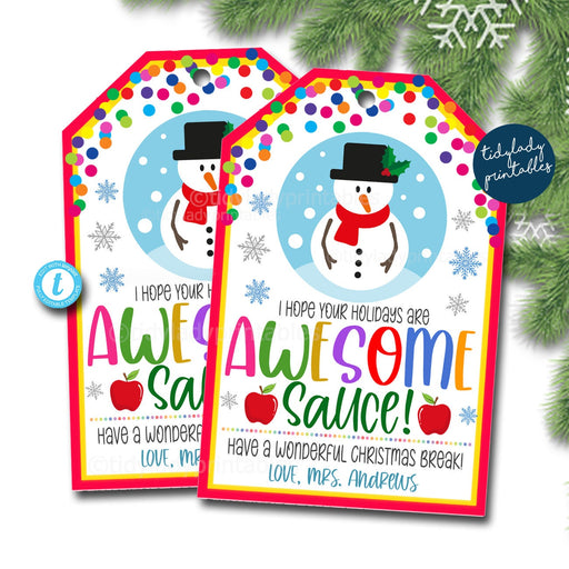 Christmas Applesauce Gift Tag, Teacher Staff Student Holiday Fruit Healthy Gift, School Pto Pta Snack Treat Printable, DIY Editable Template