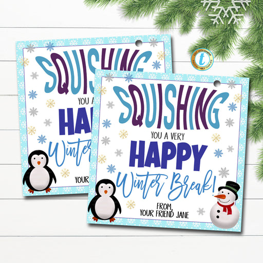 Holiday Squishies Gift Tag, Squishing you a Happy Winter Break, Stocking Stuffer Squishy Toy Squeeze Kid Classroom, Xmas Editable Template