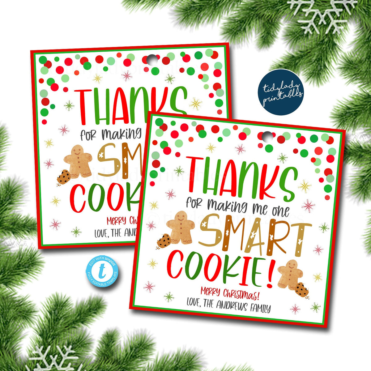 Christmas Cookie Gift Tags, Holiday Teacher Staff Appreciation ...