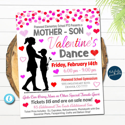 EDITABLE Mother Son Valentine's Day Dance, Sweet Heart School Dance Flyer Party Invite, Church Community Event, pto pta, INSTANT DOWNLOAD