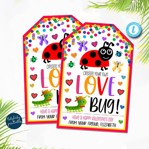 Valentine Love Bug Gift Tags, Gift Labels Valentine's Day Play Dough Teacher Classroom Tags, Rainbow Kids Toy, Non Candy EDITABLE TEMPLATE