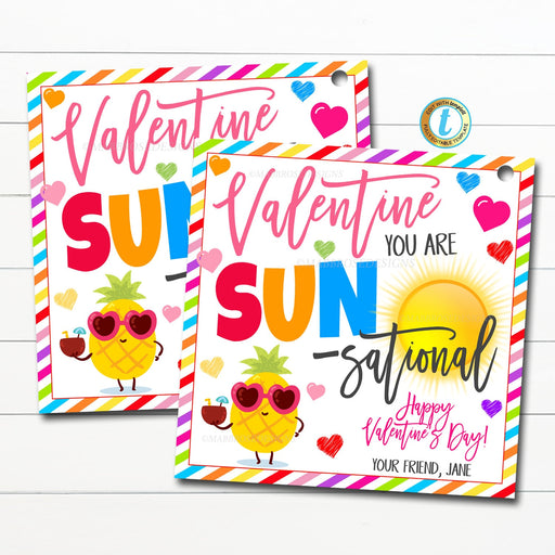 Valentine Gift Tags, Valentine You're Sun-sational! Rainbow Bright Fruit Snack Tag, Kids Party Classroom School Teacher, Editable Template
