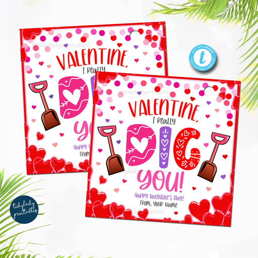 I Dig You Valentine Tag, Shovel Valentine, Dig Valentine, Preschool Valentines, Classroom Kids Valentines Printable Non-Candy Card, EDITABLE