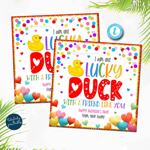 EDITABLE Rubber Duck Valentine's Day Gift Tags, Daycare Friend, Preschool Classroom Printable, Valentine Lucky Duck Tag, EDITABLE TEMPLATE