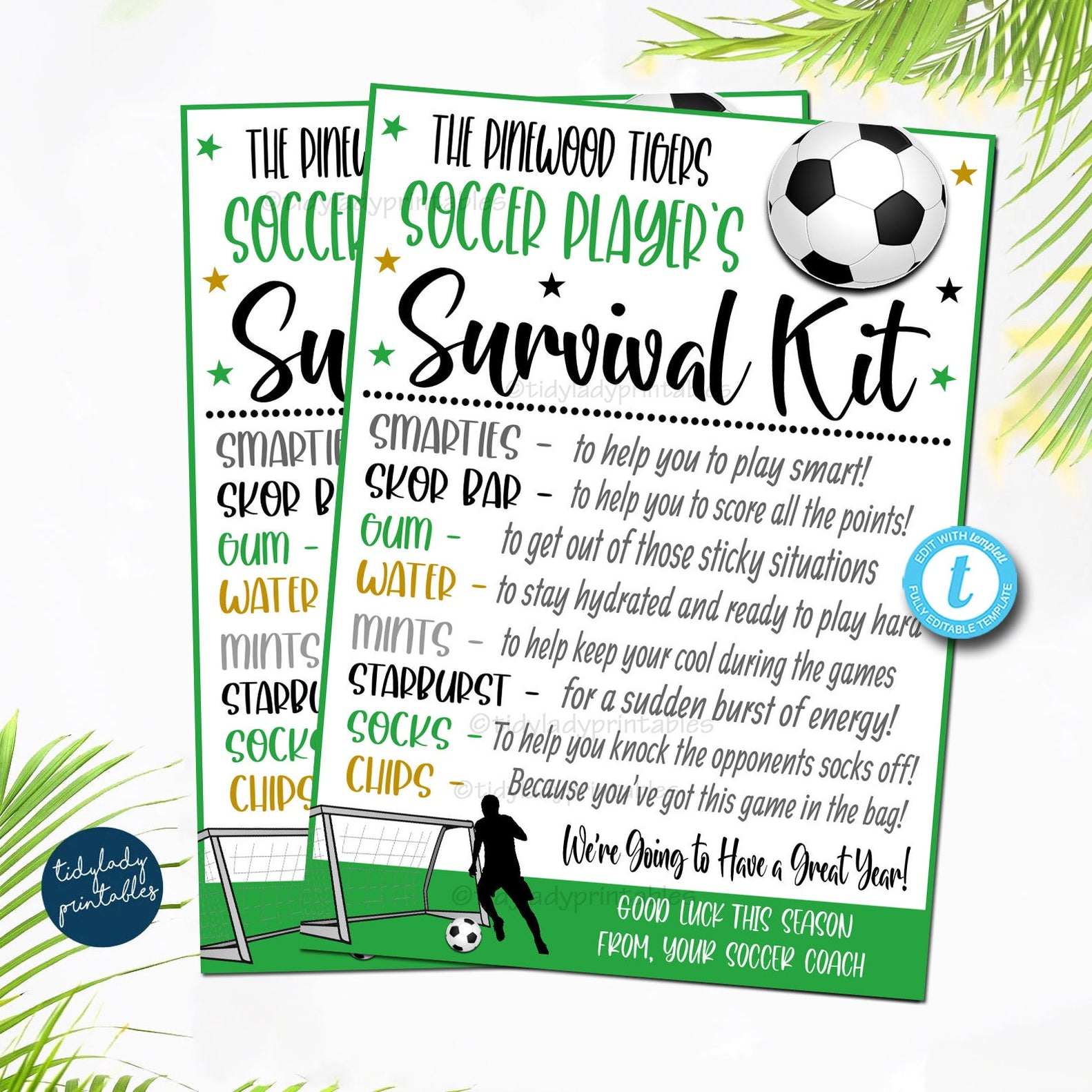 Editable Soccer Survival Kit Printable | Player Gift — TidyLady Printables