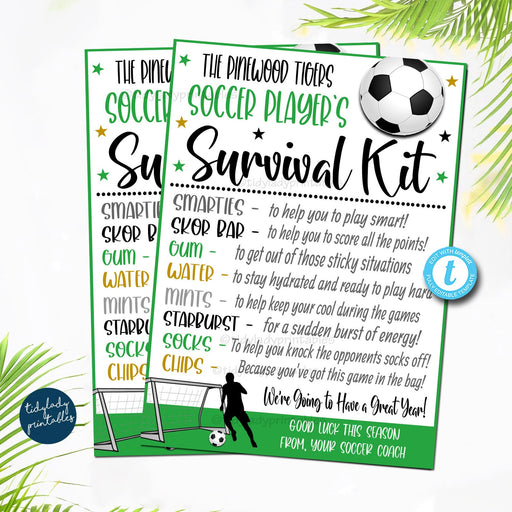 EDITABLE Soccer Survival Kit Printable, Soccer Player Gift, Team Kids School Sports, Tball Soccer Snack Treat Tags, Team Idea TEMPLATE