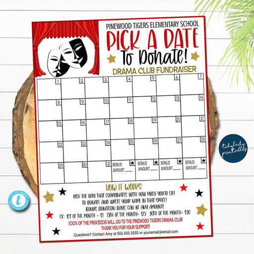 EDITABLE Theater Pick a Date to Donate Printable, Theater Club Fundraiser, Drama Team Fundraiser, Editable Calendar File, Template