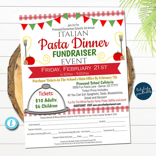 EDITABLE Spaghetti Dinner Fundraiser Flyer, pto pta, Church Community School Benefit Event, Italian Pasta Dinner Benefit Form, Template