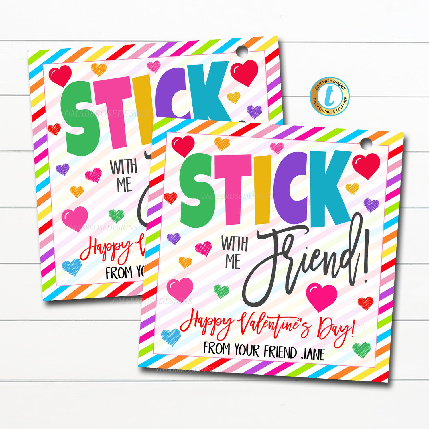 Valentine Sticker Gift Tags | Stick with Me, Toy Non Candy — TidyLady ...